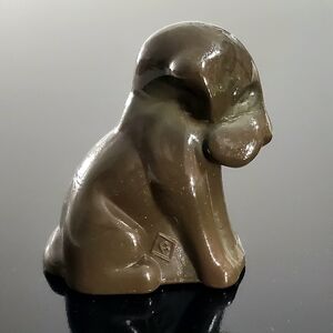 Vntg Boyd POOCH K-9 3" Brown Dark Green Touch Of Glitter Slag Glass